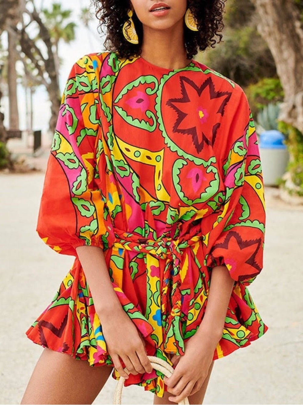 Rhode Dress Ella Mini Fit & Flare in Uzbek Red Green Paisley